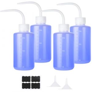 Furuising 4 Pi&egrave;ces Flacons de Lavage 250ml, Bouteille de Lavage en Plastique, r&eacute;utilisable Flacons Pissette Avec entonnoir et autocollants pour Laboratoire Plante Tatouage (Furuising, neuf)