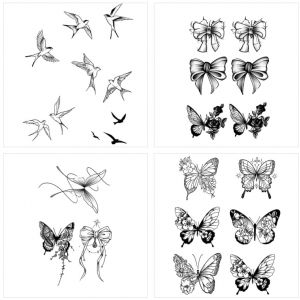 ARYU 4 Feuilles Herbal Papillon Tatouage Mat Beau Et Femme Herbal Semi-Permanent AdhéSif Bras Simulation Non RéFléChissant (XCTT, neuf)