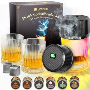 UPSPORT Kit de Fumoir Cocktail, Ensemble Fumeur Cocktail kit de Fumeur de Bourbon avec des Lumi&egrave;res Color&eacute;es avec 6 Copeaux Bois, 2 Verres, Cadeau Homme, Anniversaire, No&euml;l (Pas Besoin Butane) (UPSPORT Daily Product Shop ACQ-EU, neuf)