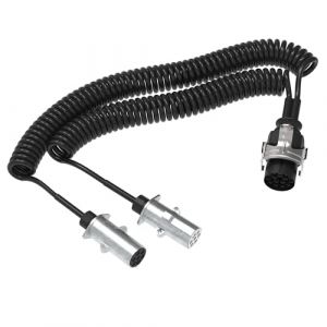 AUPROTEC C&acirc;ble en spirale pour remorque 24V 4m &ndash; 15-BROCHES / 7-BROCHES N+S Type &ndash; Connecteur m&eacute;tallique &ndash; C&acirc;ble adaptateur pour connexion &eacute;lectrique pour camion, voiture, v&eacute;hicule utilitaire (AUPROTEC, neuf)