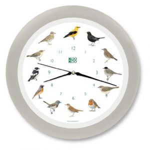 KOOKOO Singv&ouml;gel Quartz Soie-Gris, Horloge des Oiseaux, Un Pendule Murale avec 12 Oiseaux indig&egrave;nes et enregistrements de la Nature, Horloge avec senseur de lumi&egrave;re (TimeAffair Shop, neuf)