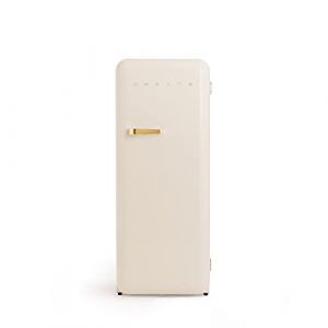 CREATE / RETRO FRIDGE 150 GOLD/Réfrigérateur blan cassé avec poignée dorée et congélateur 281L / 102W, faible consommation, 150 cm, 3 étagères, régulateur de température, 60x60x150 cm (CREATE, neuf)
