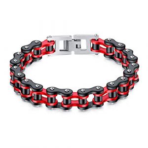 ATEIELLI Homme Bracelet en Acier Inoxydable Bicolore Moto Cha&icirc;ne Noir 22cm B300 (Rouge) (ATE & EMEMcharm, neuf)