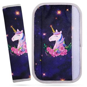 MHJY Protège Ceinture de Sécurité Voiture Enfant 2 Pièces Housse Siege Auto Bebe Licorne Coussin de Ceinture de Sécurité pour Poussette Protection d'épaule Et de Cou pour Filles Garçons (Touchhome-EU, neuf)