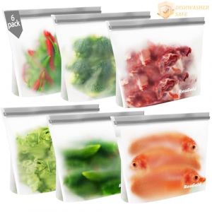 Lot de 6 Gallon Sac Congelation Zip, Sac Congelation Reutilisable, Sacs Alimentaires et pour Sandwichs, Pochette Alimentaire Réutilisable sans BPA, Sacs de Rangement Alimentaire en Silicone (DAMAIGA, neuf)