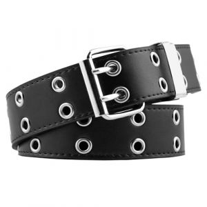 TUONYIS Ceinture en Cuir Ceintures pour Femmes Ceinture &agrave; Double &OElig;illet Cuir PU Punk &agrave; Rivets &agrave; Double trou Homme,en Cuir &agrave; Deux Trous Pour Dame Lady Dreess Jeans (ZECAI TONG, neuf)