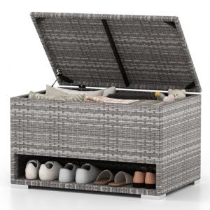COSTWAY Coffre de Rangement Extérieure en Osier 186 L, Boîte de Rangement avec Étagère à Chaussures Doublure Protectrice, pour des Outils Jouet Accessoires, pour Intérieur et Extérieur (Gris) (FDS GmbH, neuf)