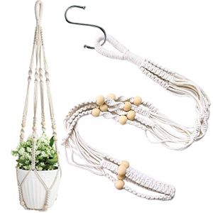 LAOJU Macram&eacute; Pot Suspendu, Suspension Plante Panier Macram&eacute; Plant Hangers pour Int&eacute;rieure Corde de Coton Pot de Fleur Suspendu Porte avec D&eacute;coration Perles (LaoJun Wonderful Store, neuf)