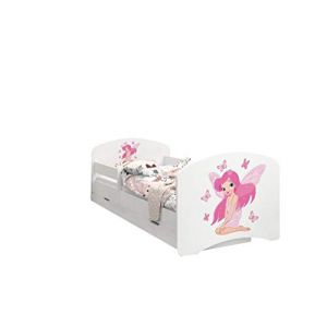 Happy Babies - LIT D'ENFANT DOUBLE FACE AVEC TIROIR Design moderne avec bords s&eacute;curis&eacute;s et matelas en mousse antichute 7 cm (Princesse aux papillons, 180x90) (EuroTrip, neuf)