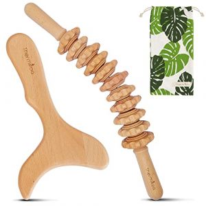 Kit Massage Corps Maderotherapie de Rouleau de Massage Anti Cellulite et Spatule de Modelage Pour le Drainage Lymphatique, Appareil Anti Cellulite, Kit de Massage Bois Avec Sac de Rangement Thermikoa (Thermikoa, neuf)