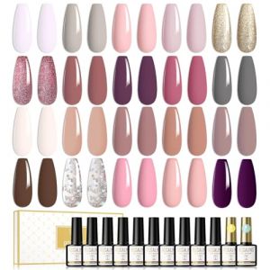 ROSALIND Vernis Gel UV Semi Permanent 22 Pcs Avec Base Coat et Top Coat Brillant, Vernis à Ongles 20 Couleurs Soak Off UV LED Nail Polish Automne Hiver Nude Argent Paillettes Rose Marron 8ml (MEISITEMAOYI, neuf)