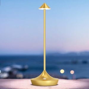 Lampe de table LED sans fil rechargeable, bravzurg 6000mAh lumiere bureau tactile exterieur, metal, design modern, dimmable, &eacute;tanche, lampe poser pour chevet, interieur, terrasse, restaurant (dor&eacute;e) (Bravzurg Direct, neuf)