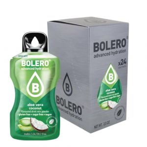 Bolero ALOE VERA COCO 24 x 3 g | Jus en poudre sans sucre, sucré avec de la stévia + vitamine C | Convient pour les enfants, les diabétiques | Sans gluten et adapté aux végétaliens | Le goût (Bolero Adria, neuf)