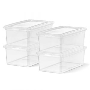 Iris Ohyama, Petite Boite de Rangement Multi-Usages, 5L, Lot de 4, Transparent, Fermeture Facile, Empilable, en Plastique Transparent, pour Vêtement,Etagères, Jouet, Papeterie, Chaussures, CNL-5 (Iris Ohyama France, neuf)