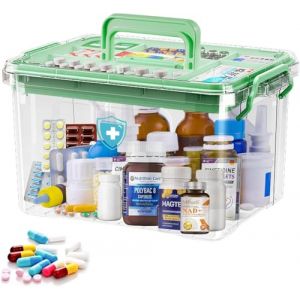 AouiSton Bo&icirc;te &agrave; M&eacute;dicaments,Boite Rangement Medicament 2 Couches, bo&icirc;te &agrave; Pharmacie en Plastique Transparent Visible avec poign&eacute;es,Rangement de la bo&icirc;te &agrave; m&eacute;dicaments &agrave; la Maison (Vert) (AouiSton, neuf)