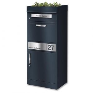 Metzler bo&icirc;te &agrave; Colis avec bo&icirc;te aux Lettres & Toit v&eacute;g&eacute;talis&eacute; &ndash; Acier thermolaqu&eacute; RAL 7016 Anthracite, Plaque Nominative en INOX grav&eacute;e &ndash; Grand Format ext&eacute;rieur &ndash; Mod&egrave;le Bispo 2 (Metzler GmbH, neuf)