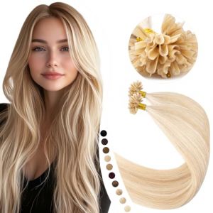 Elailite Extension Keratine a Chaud Cheveux Naturel 1g/s #18+613 SABLE BLOND MECHE BLOND CLAIR, 40cm 50 Mèche 50g U Tip (Naughty Fashion Mode, neuf)