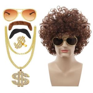 Ensemble de perruques disco des années 70 et 80 - Ensemble de perruques disco des années 70 et 80 - Tenue des années 70 pour homme - Perruque pour cosplay, ensemble de costume disco des années 70 (featurecub, neuf)