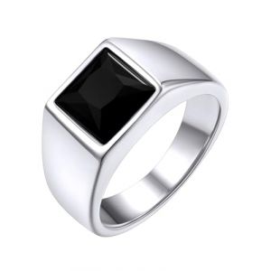 GoldChic Bague Homme Acier Pierre Noir 69 Petit Anneau Chevaliere Zircon Inoxydable Bagues Garcon Zirconium Bijoux Pouce Index Annulaire (GoldChic Jewelry Store, neuf)