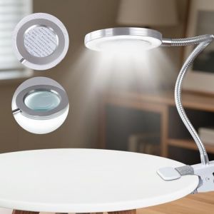 8 loupes avec lumi&egrave;re et support, loupe &agrave; LED, loupe de table avec &eacute;clairage, lampe loupe avec pince en m&eacute;tal, lampe de bureau mains libres, rotation &agrave; 360&deg; pour le travail, la lecture, les loisirs (IKSETERATA, neuf)