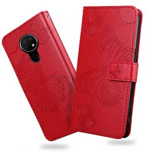DENDICO Coque pour Nokia 7.2 / Nokia 6.2, Papillon Imprim&eacute; Housse en Cuir PU Magn&eacute;tique Portefeuille, &Eacute;tui &agrave; Rabat pour Nokia 7.2 / Nokia 6.2, Rouge (DENDICO, neuf)