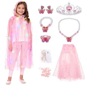 ZUCOS Robe de princesse pour fille, kit de d&eacute;guisement avec lumi&egrave;re et cape, costume de cosplay, cadeau d'anniversaire pour les enfants de 3 &agrave; 8 ans (Rose) (JinXing Party Store, neuf)