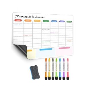 SONNELD Tableau Planning Frigo Magn&eacute;tique &ndash; Semainier Magn&eacute;tique effa&ccedil;able et r&eacute;utilisable &ndash; Tableau blanc magn&eacute;tique pour organisation familiale, repas, t&acirc;ches, to-do list 42x30cm (SONNELD, neuf)