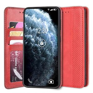 Sinyunron Coque Compatible avec Wiko Power U10 &Eacute;tui de Protection &agrave; Rabat en Cuir,Fermeture Magn&eacute;tique Pochette de Portefeuille Housse,Fonction Support,Style R&eacute;tro,Rouge (Jamitai, neuf)