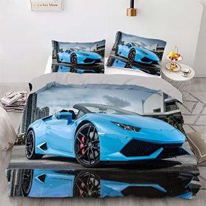 Housse de Couette 160x200 Voiture Bleue 110g/㎡ Microfibre Housse Couette 160x200 + 2 Taies d'oreiller 65x65 Parure de Lit 160x200 pour Jeunes Gar&ccedil;ons Filles Housse de Couette Fermeture &eacute;clair (Enipate-ZG, neuf)