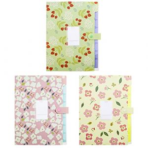 eMagTech Lot de 3 dossiers extensibles en accordéon avec imprimé floral - 8 poches - Fermeture à pression - Pour documents de format A4 - Couverture en plastique jaune/vert/rose (eMagTech, neuf)