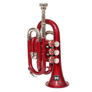 Trompette de poche en si b&eacute;mol avec embouchure et &eacute;tui de transport (rouge argent&eacute;) (ONLIEST OVERSEAS, neuf)