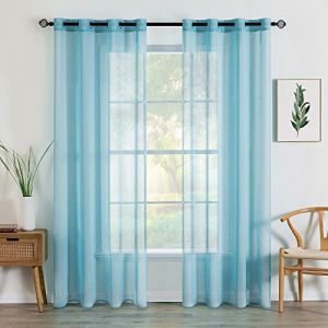 MIULEE 2 Panneaux Rideaux Voilages à Oeillets en Effet Lin Voilage Fenêtre Transparent Rideau Salon Moderne Voilage Petite Décor Cuisine Chambre Balcon 140x280cm Bleu Ciel (MIULEE HOME, neuf)