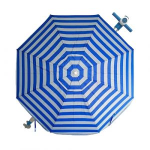 Parasol de plage 180 cm, aluminium, UPF+50 bloque 99% des rayons UV, pointe en aluminium renforcé, 8 tiges en fibre de verre, très léger 1,2 kg, fenêtre supérieure, Bleu/blanc, Grande (pincho-shop, neuf)