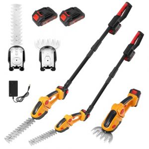 Taille-Haie avec Perche Télescopique, 2 en 1 24V Cisaille à Gazon sur Batterie Rechargeable avec 2 Lames et Chargeur, 2*Batterie 1500 mAh, Coupe Haie sans Fil pour Arbustes, Jardin, Gazon, Pelouse (BOFISH LIMITED, neuf)