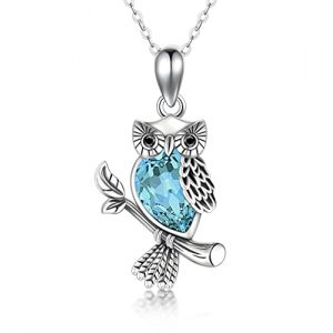 Collier HARMONY BOLA avec pendentif en forme de chouette en argent sterling 925 avec cristaux - Pendentif en forme d'animal en plaqu&eacute; argent - Bijou cadeau pour femmes, 45,7 + 5,1 cm de rallonge de (HARMONY BOLA Jewellery, neuf)