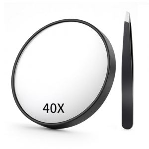 pawpoem Miroir Grossissant de Voyage 40x avec Ventouse, Petit Mod&egrave;le Rond 8 cm L&eacute;ger et Compact, Accessoire de Voyage Portable, Miroir de Poche Grossissant pour Maquillage et Sourcils (JuShangBaoseller, neuf)
