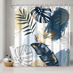 Uiiooazy Rideau Douche Anti Moisissure, Rideau de Douche 200x180cm Bleu Ciel Boheme Tropicale Foglie di Palmier Jungle Rideaux de Baignoire Tissu Lavable Imperméable Rideaux de Bain avec 12 Crochets (dongguibinjingpinxiaodianpu, neuf)