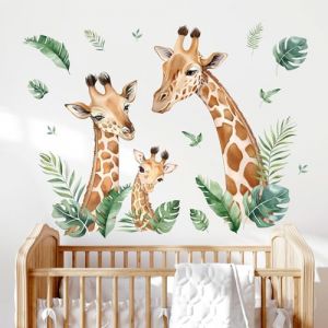 wondever Stickers Muraux Animaux Jungle Girafe Autocollants Muraux Mural Stickers Girafe Feuilles Vertes pour Chambre Enfants Bébé Pépinière Salon (Wondever EU, neuf)