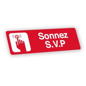 Plaque signalétique gravée autocollante Sonnez S.V.P - rouge - format 12x3,7 cm (my-goodprice, neuf)