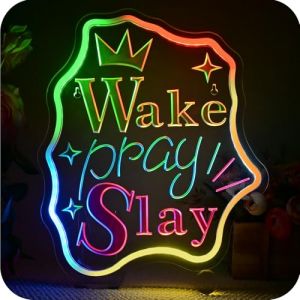 Wanxing Wake Pray Slay Neon,Enseigne Lumineuse Deco Murale pour Chambre de Filles,Couronne Etoile Lampe Neon pour Chambre &agrave; Coucher,Bureau,Decoration F&ecirc;netre de Salon N&eacute;on Cadeau pour Femme (QYX Neon, neuf)