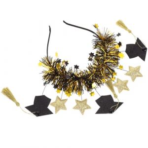 WRITWAA Coiffe d'étoile en or noir bandes Graduation accessoires soutenir Chapeaux bandeaux pour adolescents bandeau de casquette de diplômé bandeau bopper art latte (Saieli, neuf)