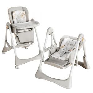Prokoke Cuir PU Chaise Haute Bébé avec Modes de Balancement et D'alimentation, Chaise Haute Convertible Pliable Pour Tout-Petits avec Réglages Multi, Plateaux Doubles Amovibles, Roues (8121 Grey) (huangzhongguig, neuf)