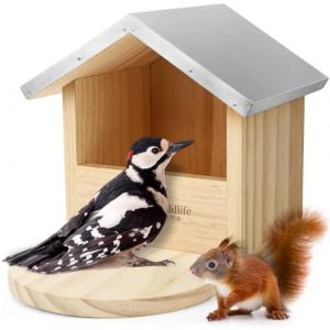 WILDLIFE HOME Grande mangeoire robuste spécialement conçue pour les grands oiseaux tels que les pics, les pics et les écureuils, etc. I En bois massif avec toit en métal, station d'alimentation, (Görges Naturpharma GmbH, neuf)