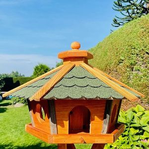 DARLUX Maison mangeoire pour oiseaux L ou XL hexagonale en bois station d'alimentation pour oiseaux marron/bleu, rouge, noir et vert (XL sans support, vert - marron) (GL&Uuml;H-WELT, neuf)