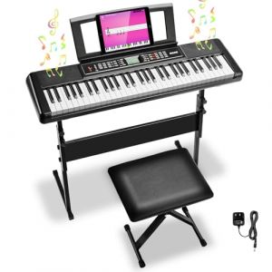 61 Piano Numérique Clavier Électroniques,61 Kit Clavier Piano,300 Sons,Prend en Charge USB MIDI,Clavier Piano 61 Touches avec Support Pupitre et Banc,Piano Synthetiseur pour Enfants,Adultes,Débutants (BRT Store, neuf)