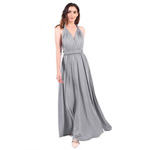 Odizli Robe de soirée pour femme, longue, sexy, festive, dos nu, portefeuille, à bandes multidirectionnelles, robe de demoiselle d'honneur, de fête, de bal, gris, S (Odizli store, neuf)
