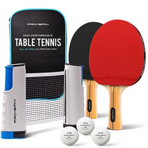 PRO-SPIN Set de Raquettes de Ping-Pong Portable | Kit de Qualité avec Filet Ping Pong pour Toute Table, Raquettes Tennis de Table Hautes Performances, Balles de 3-Étoiles (Set Portable 2 Joueurs) (PRO-SPIN SPORTS, neuf)