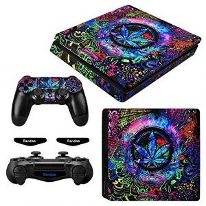 eXtremeRate Autocollant pour ps4 Slim Console Accessoires,Sticker Skin pour ps4 Manette,Cover Decal de Controller-Feuille Verte (Game Skindecal Store, neuf)