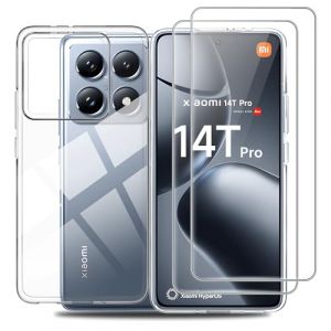 Effcotuo Coque pour Xiaomi Mi 14T Pro 5G avec 2 Verre Trempé Protection écran Deux, Transparent Soft Etui Silicone TPU Cover Housse Absorption de Choc et Anti-Scratch Housse étui (Effcotuo Direct, neuf)