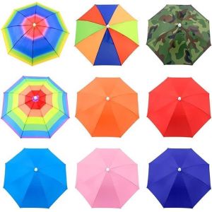 MALLOOM 9 Pcs Chapeau Parapluie de Tete avec élastique, Parapluie Parasol Chapeau Pliable Adulte Enfant Chapeau Coloré Festival Chapeau pour les Activités de Golf et Pêche en Plein Air (Malloom store, neuf)